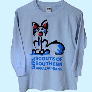 Girl Scouts Southern Appalachians Light Blue Arctic Fox L/S T-Shirt SZ Small 32"
